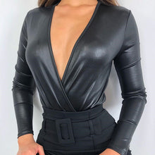 Load image into Gallery viewer, Leather Fabric Bodysuit
